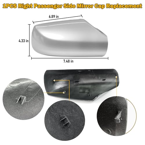 Moonlinks Mirror Cover Replacement Compatible With Nissan Altima 2.5L 2007 2008 2009 2010 2011 2012, Silver Right Passenger Side Clip-on Mirror Cap WITHOUT Turn Signal, Replace for 96301-JB13E(Silver) - color: Right Silver
