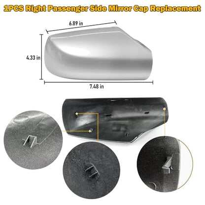 Moonlinks Mirror Cover Replacement Compatible With Nissan Altima 2.5L 2007 2008 2009 2010 2011 2012, Silver Right Passenger Side Clip-on Mirror Cap WITHOUT Turn Signal, Replace for 96301-JB13E(Silver) - color: Right Silver