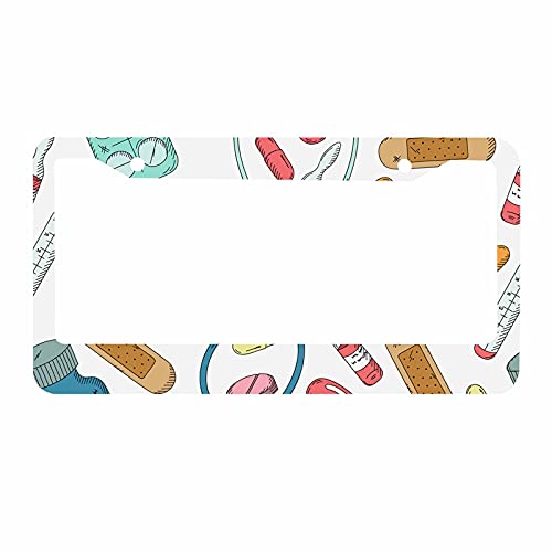 Decorative License Plate Frame Nurse Tools White Car Tag Frame Aluminum Auto License Plate Holder for Men Women - color: Multi-0006