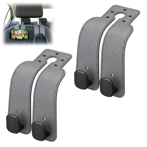 Headrest Hooks for Car, Car Seat Hooks for Headrest, Seat Back Storage Hook, Twinhook Leather Car Headrest Hangers, Seat Back Universal Fit Storage Organizer for Purses and Bags Cute (2, Grey) - color: Gray