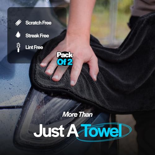 Crystal Clean Single-Sided Pack of 2 XL (28x36) Car Drying Towel – Korean Microfiber Towel with Double Twisted Loop, Professional Drying Towel for Car Detailing - Quick Dry, Paint Safe & Swirl-Free - color: 2 Pack Dark Grey