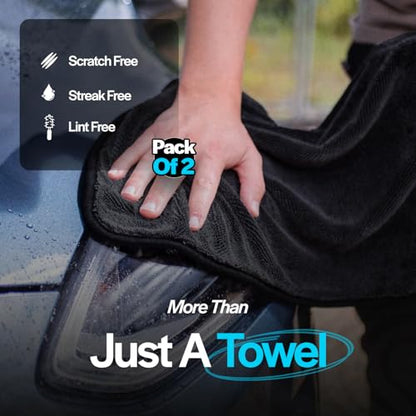 Crystal Clean Single-Sided Pack of 2 XL (28x36) Car Drying Towel – Korean Microfiber Towel with Double Twisted Loop, Professional Drying Towel for Car Detailing - Quick Dry, Paint Safe & Swirl-Free - color: 2 Pack Dark Grey
