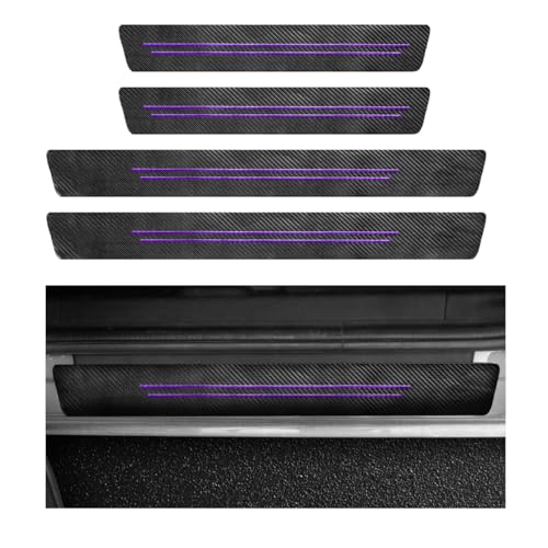 4 PCS Car Door Sill Protector, Waterproof Carbon Fiber Style Car Door Entry Guard Sill Protector, Anti-Scratch Door Threshold Strips Stickers for Most Vehicles, Car Accessories (Purple-4pcs) - color: Pueple