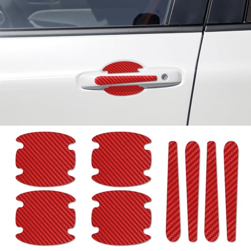 8PCS Car Door Handle Scratch Protector, Paint Guard Cover, Carbon Fiber Bowl Sticker, Protective Film for Most Handles (Red) - color: Red