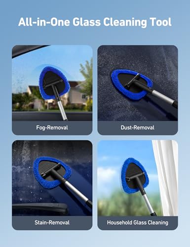 AstroAI 10pcs Windshield Cleaner Tool, Car Interior Detailing Kit with AC Vent Brush, 3 Cleaning Brushes, 4 Microfiber Pads and Spray Bottle, All-Inclusive Cleaning Solution, Car Accessories, Blue - style: with 4 Detailing Brushes