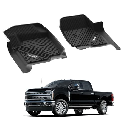 LASFIT Floor Mats for Ford F250 F350 F450 2017-2026 Crew Cab Front Bucket Seat (Not Fit Row Bench Seating) Floor Super Duty All Weather Protector TPE Car Floor Liner, only 1st, 2pcs Black - style: 2) SuperDuty| 17-26 | 1st Row Carpet Floor Only