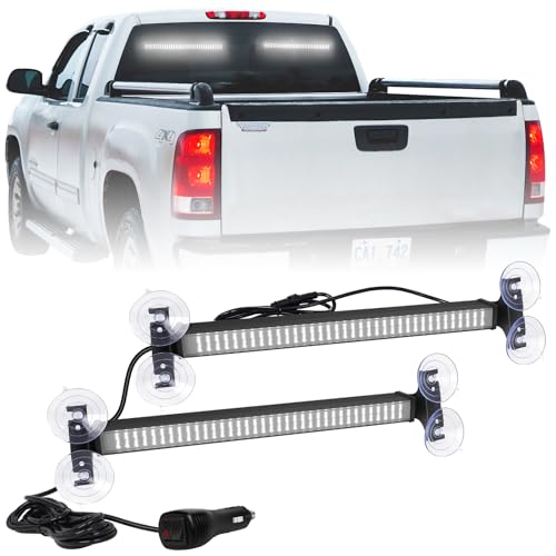 XRIDONSEN 2 in 1 White Traffic Advisor Light Bar 144 LED Emergency Warning Safety Interior Rear Window Front Dash Windshield Strobe Lights for Police Firefighter Vehicles Trucks Car (2x17.7 inch) - color: White