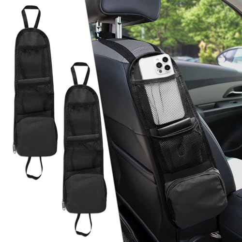 2PS Car Seat Side Organizer, Auto Seat Storage Hanging Bag, Multifunctional Vehicle Mesh Pocket Hold, Car Accessories Car Organizer Can Hold Phone, Wallet, Glasses for Most Cars - color: Black