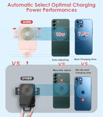 Wireless Car Charger, MOKPR 15W Fast Charging Auto-Clamping Car Charger Phone Mount Air Vent Cell Phone Holder Compatible iPhone 16/15/14/13/13 Pro/12 pro/12/11, for Samsung Galaxy S23/S22/S21, Pink - color: Pink