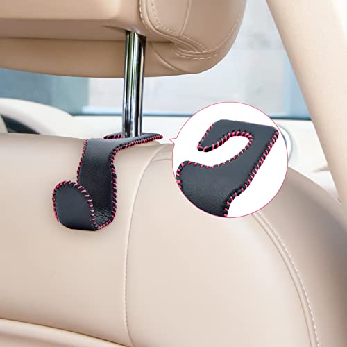 Purse Hook for Car Headrest, Leather Back Seat Organizer Hanger Holder Hook for Hanging Purses and Bags and Coats, 2Pack Black&Red - color: Black&Red