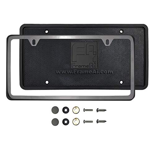 Silicone Back Guard Two Holes Slim License Plate Holder Black Smoke Titaninum Gun Metal Chrome License Plate Frame T304 Stainless Steel + Metal Screw Caps