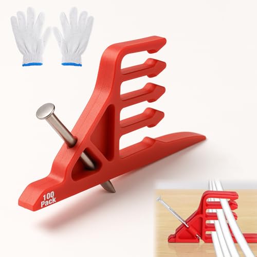 Multi CableStaples Compatible with Romex Clips, Cable Clip Stackers 100 Pack Red with Steel Nails, Electrical Wire stackers, Insulated Cord Staples Multi Cable Wire Clips for Suitable Most Cables - color: 100Pcs-Red