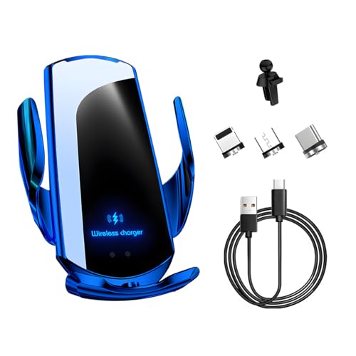 Wireless Car Charger, 15W Fast Charging Air Vent Mount Auto-Clamping Phone Holder, Automotive Electric Induction Charger 360° Rotating Magnetic Vent Mount Bracket for Smartphones (Blue) - color: Blue