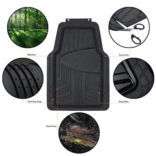Amazon Basics 4-Piece Premium All-Season Anti-Slip Rubber Floor Mats, All Weather Protection for Cars, SUVs and Trucks, Universal Trim to Fit, Black