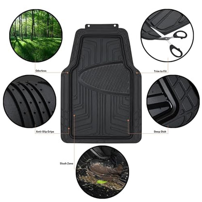 Amazon Basics 4-Piece Premium All-Season Anti-Slip Rubber Floor Mats, All Weather Protection for Cars, SUVs and Trucks, Universal Trim to Fit, Black