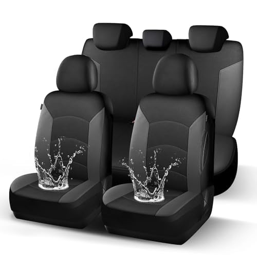 HChengkikz Car Seat Covers Full Set, Waterproof Neoprene Car Seat Covers, Airbag Compatible, Universal Automotive Seat Covers for Most Sedans, SUVs, Trucks (Black + Darkgray) - color: Black Darkgray, size: Full Set