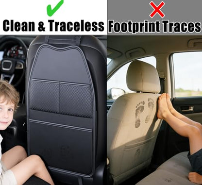 2 Pack Seat Back Protector - Leather Kick Mat with Storage Pockets, Front & Back Seat Cover for Kids -Large Capacity Car Seat Organizers and Storage for Child, Splashproof & Easy Clean