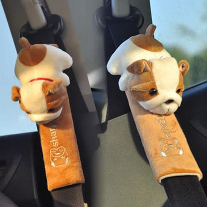 ZOSTLAND 2Pcs Car Seat Belt Pad Cover,Lovely Soft Auto Safety Strap Shoulder Pads,Plush Brown Cartoon Dog Doll Seatbelt Cover,Cute Harness Pad,Compatible with All Cars and Backpack(2Pcs Dog) - color: 2Pcs Dog