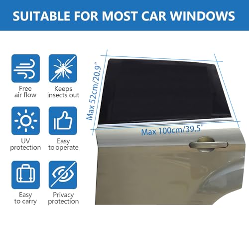 Car Window Sun Shade Cover -2 Pack Breathable Mesh Rear Side Window Shade Sunshade UV Protection for Baby Kids Pet Size M, Mosquito Net Curtain Fit for Most(95%) of Cars, Cover Full Window - size: Medium-Rear Window