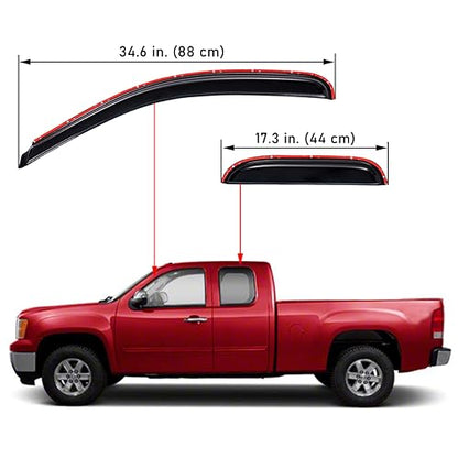 Lightronic Extra Durable In-Channel Auto Vent Window Visor, Fit 2007-2013 Chevrolet Silverado & GMC Sierra 1500; 2007-2014 Silv./Sierra 2500 HD & 3500 HD, Ext. Cab, UV-Protect Rain Guard, Smoke, 4-Pcs - size: In-channel
