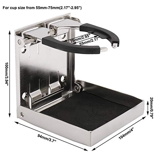 DasMarine 1 PC Stainless Steel Adjustable Folding Down Drink Holder Cup Holder for Marine/Boat/Caravan/Car (1 PC)