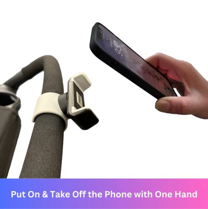 Maxby Stroller Phone Holder for Handlebar, Universal Phone Mount with One-Hand Quick Release Clamp, 360° Rotating View, Secure Non-Slip Grip, Fits Most iPhone & Android Smartphones with Cases