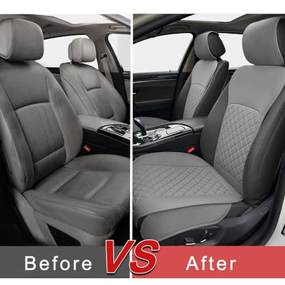 BEITK 2 Pack Leather Front Seat Covers, Universal Sideless Car Seat Protectors, Waterproof Automotive Seat Cover for Most Cars Trucks SUV(Gray) - color: only front pair gray