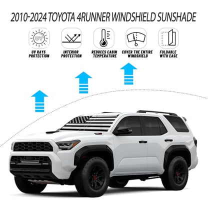 D-Lumina Windshield Sun Shade for 2010-2025 Toyo-ta 4Runner Accessories, Front Window Sunshade American Flag Sun Visor Protector Sun Shield Block UV Rays Heat, Foldable 2 Layers 210T Material - size: Silver & Black-fit 2010-2025 Toyota 4runner