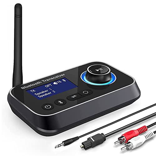 Bluetooth 5.3 Transmitter Receiver for 2 Headphones 3-in-1 Audio Adapter with Bypass Low Latency LCD Display ON/OFF Switch Volume Control Optical AUX RCA for Headphone Speaker TV Home Stereo - color: Black Grey