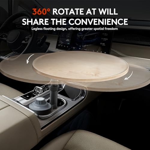 Car Desk for Laptop & Car Table Tray, Height-Adjustable 360° Rotating Wood Car Laptop Mount, Cup Holder Table, Steering Wheel Tray, Compatible with Tesla & Most Vehicles - color: Ash