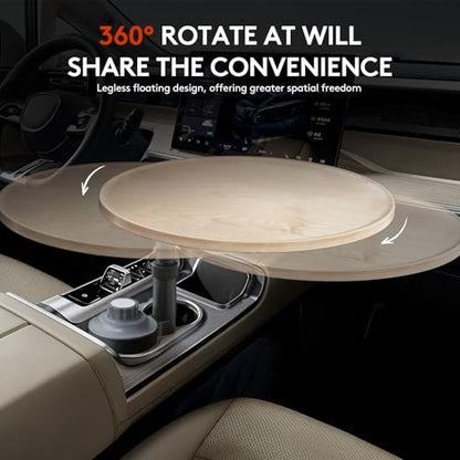 Car Desk for Laptop & Car Table Tray, Height-Adjustable 360° Rotating Wood Car Laptop Mount, Cup Holder Table, Steering Wheel Tray, Compatible with Tesla & Most Vehicles - color: Ash