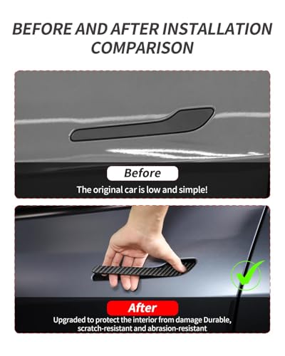 KKTR-CAR Door Handle Cover, Real Matte Carbon Fiber Door Handle Trim Protector Set Compatible with Tesla Model y Model 3 2017-2025 Real Matte Carbon Fiber (4 Pieces) - color: Real Matte Carbon Fiber