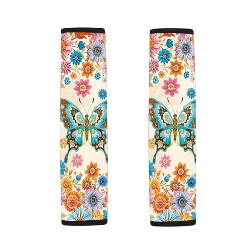 Butterfly Flowers Auto Seat Belt Cover Soft Car Safety Seat Belt Strap Shoulder Pad Easy to Install Fashion Auto Interior Universal Fit for Cars Truck Van SUV - color: Butterfly Flowers