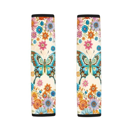 Butterfly Flowers Auto Seat Belt Cover Soft Car Safety Seat Belt Strap Shoulder Pad Easy to Install Fashion Auto Interior Universal Fit for Cars Truck Van SUV - color: Butterfly Flowers