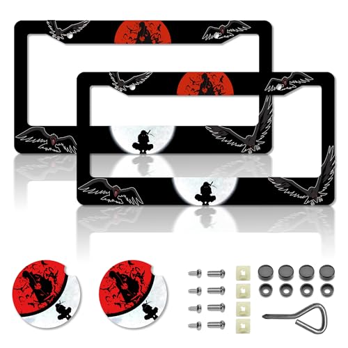 Anime License Plate Frames，Anime Car Accessories for Women & Men，Cute License Plate Holder，Aluminum License Plate Frame Fits Standard US Vehicles Size 12.2 x 6 Inch (Black-2pcs) - color: Black-2pcs