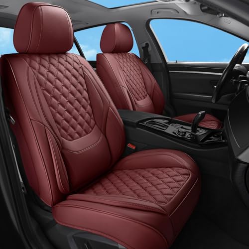 Car Seat Covers Full Set Burgundy, Luxury Faux Leather Waterproof Women Non-Slip Seat Protector Universal Fit for Most Cars SUVs Trucks Pick-ups Car Accessories Interior (Wine Red-Full Set) - color: Wine Red-Full Set