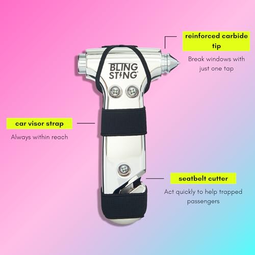BLINGSTING Glammer Safety Hammer - Emergency Automotive Escape Hammer Tool, Seat Belt Cutter & Car Window Break Tool - White & Silver, 2 Count - color: White & Silver