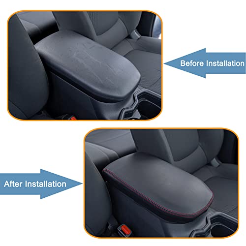 JDMCAR Center Console Armrest Cover for 2025 Toyota RAV4 Accessories 2024 2023 2022 2021 2020 2019 Leather Middle Console Lid Cover Pad Protector Elbow Arm Rest Covering Car-(Red) - color: Cover-Red