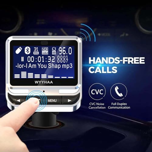 Bluetooth FM Transmitter for Car, Wireless Car Radio Adapter, Handsfree Auto Kit with Remote Control, MP3 Music Player Support USB Charger Siri Google Assistant U Disk/TF Card/Aux