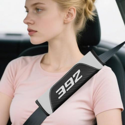 2Pcs Carbon Fiber Leather Seat Belt Cushions Shoulder Pad Soft for Dodge Challenger Durango SRT 392 Accessories,Car Seat Belt Pads Safety Belt Cover Pad (White 392) - color: White 392