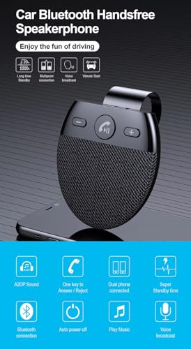 Hands Free Car Speakerphone Kit Bluetooth 5.0 Wireless Vehicle BT Handsfree Hands-Free Microphone Sun Visor Music Player with Mic
