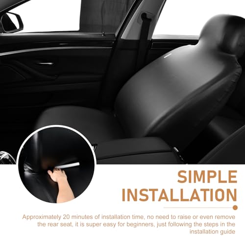Car Seat Cover Protector, Waterproof Full-Coverage Vehicle Backrest Protector, PU Elastic Leather Perfectly Fitted Front Seat, Universal for Most SUVs, Trucks, Cars (Black)