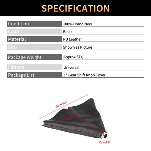 Shifter Boot Universal, PU Leather Shift Boot Retainer Stick Shift Sleeve Gear Shifter Boot Gear Gaiter Cover Black Bright Red Stitch