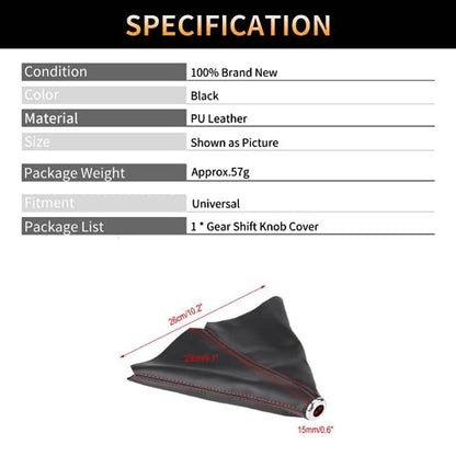 Shifter Boot Universal, PU Leather Shift Boot Retainer Stick Shift Sleeve Gear Shifter Boot Gear Gaiter Cover Black Bright Red Stitch
