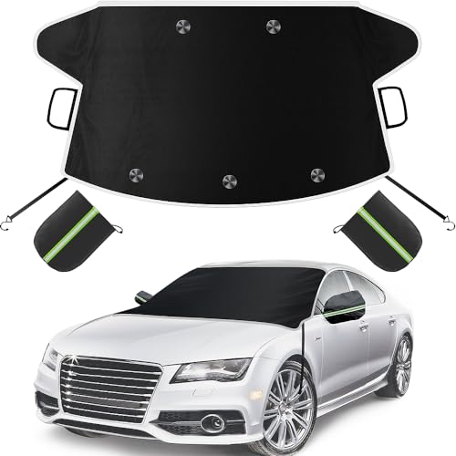 Car Windshield Cover for Ice and Snow, Windshield Snow Cover, Performance Brake Kitswith Side Mirrors Cover for Snow, Ice, UV Fits Most Cars, Trucks, Vans, SUVs, Glow Strips - color: Reflective Strips, size: Standard