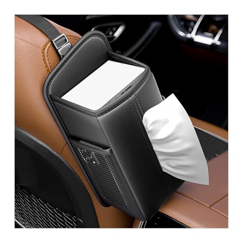 Car Tissue Holder, Rectangular Waterproof Auto Seat Side Tissue Box with Mesh Pocket, Multifunctional Leather Napkin Holder Hanging Storage Box for Vehicle Front Seat