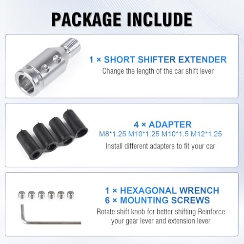 Universal Gear Shift Knob Adapter 12x1.25,Aluminum Alloy Shifter Knob Adapter,Gear Shift Adapter for Non-Threaded Manual Shifters M12x1.25(Silver) - color: M12x1.25(Silver)