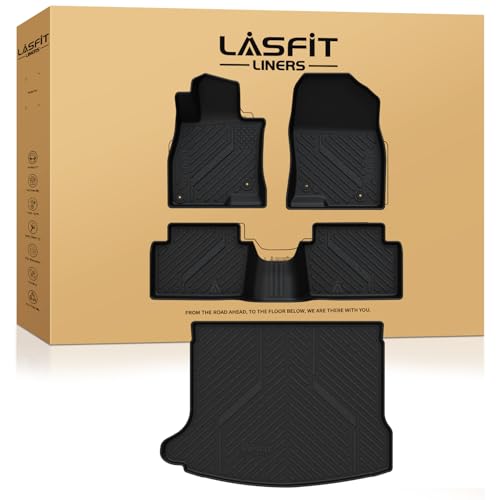 LASFIT Floor Mats & Cargo Mat for Mazda 3 2018 2017 2016 2015 2014 (Only Fits Hatchback, Not Fits Sedan) All Weather TPE Floor Liners Front & Rear Row Full Set Car Mats Accessories - Black - size: 2014-2018 | For Mazda 3 Hatchback | Full Sets