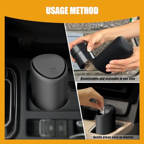 1 Pack Car Trash Can, 2.5In x 6.2In Soft Silicone Portable Vehicle Trash Cup with Lid, Universal Embedded Waterproof Automotive Trash Storage Accessories for Truck SUV Car (Black)