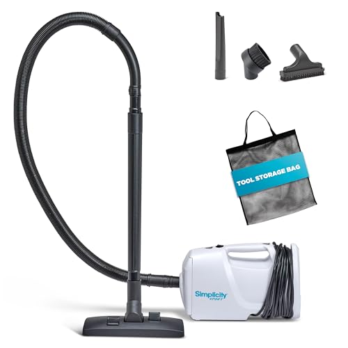 Simplicity Vacuums Handheld Canister Vacuum with Carry Strap for Hard Floors and Rugs, Car Detailing Vacuum Cleaner, S100